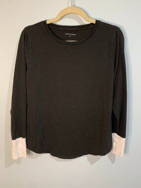 Universal Standard Black Long Sleeve Tee Contrast Cuff XS Pima Cotton